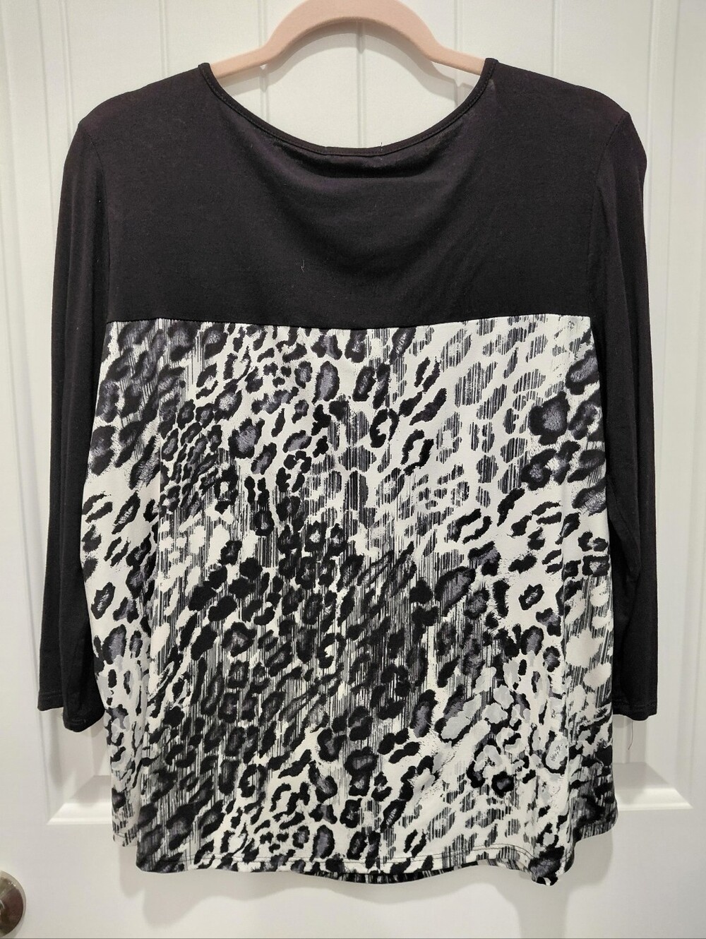 ava james Black Blouse with White Trim - Feminine Crew Neck Top